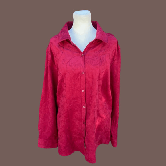 Croft & Barrow Button-Up | Red Embroidered | Size L | Vintage - Picture 1 of 6